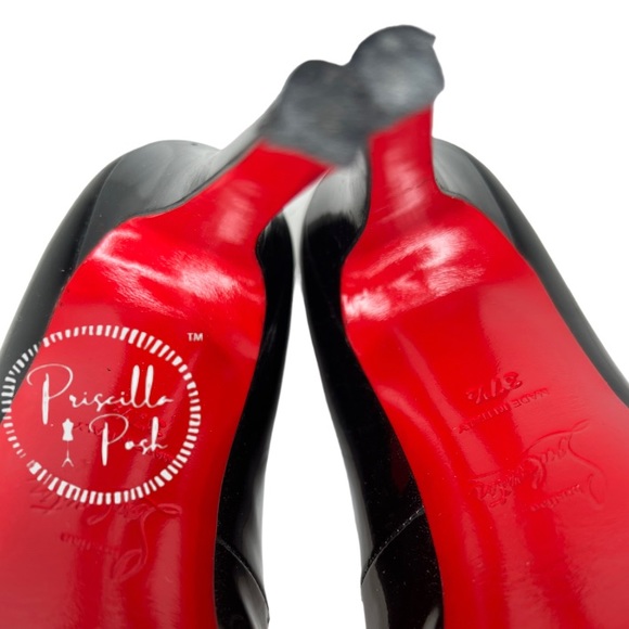 Christian Louboutin Black Patent Leather Peep Toe Platform Pumps Size 37.5 - Picture 12 of 14